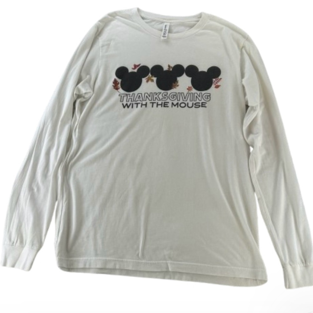 Disney Thanksgiving With The Mouse Long Sleeve Shirt White Bella Canvas Size L